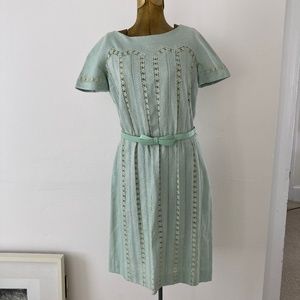 Vintage Carlye seafoam green linen and lace dress